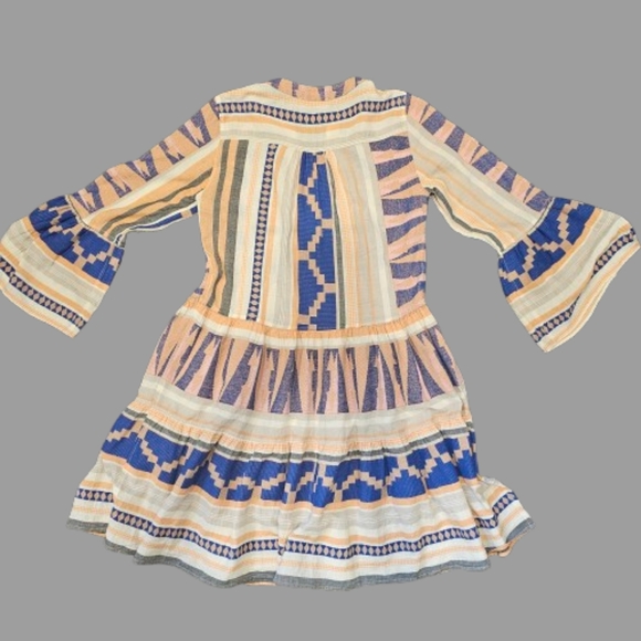 Devotion Twins Ella Dress Women Sz S Orange Blue Beige Multi Kipoi Elevated Boho - Picture 2 of 7